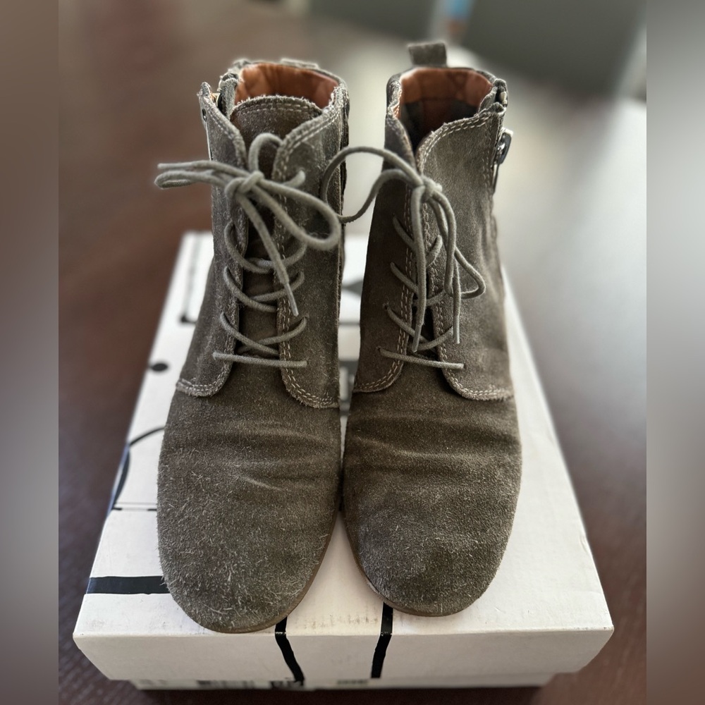 Gray Suede Wedge Booties